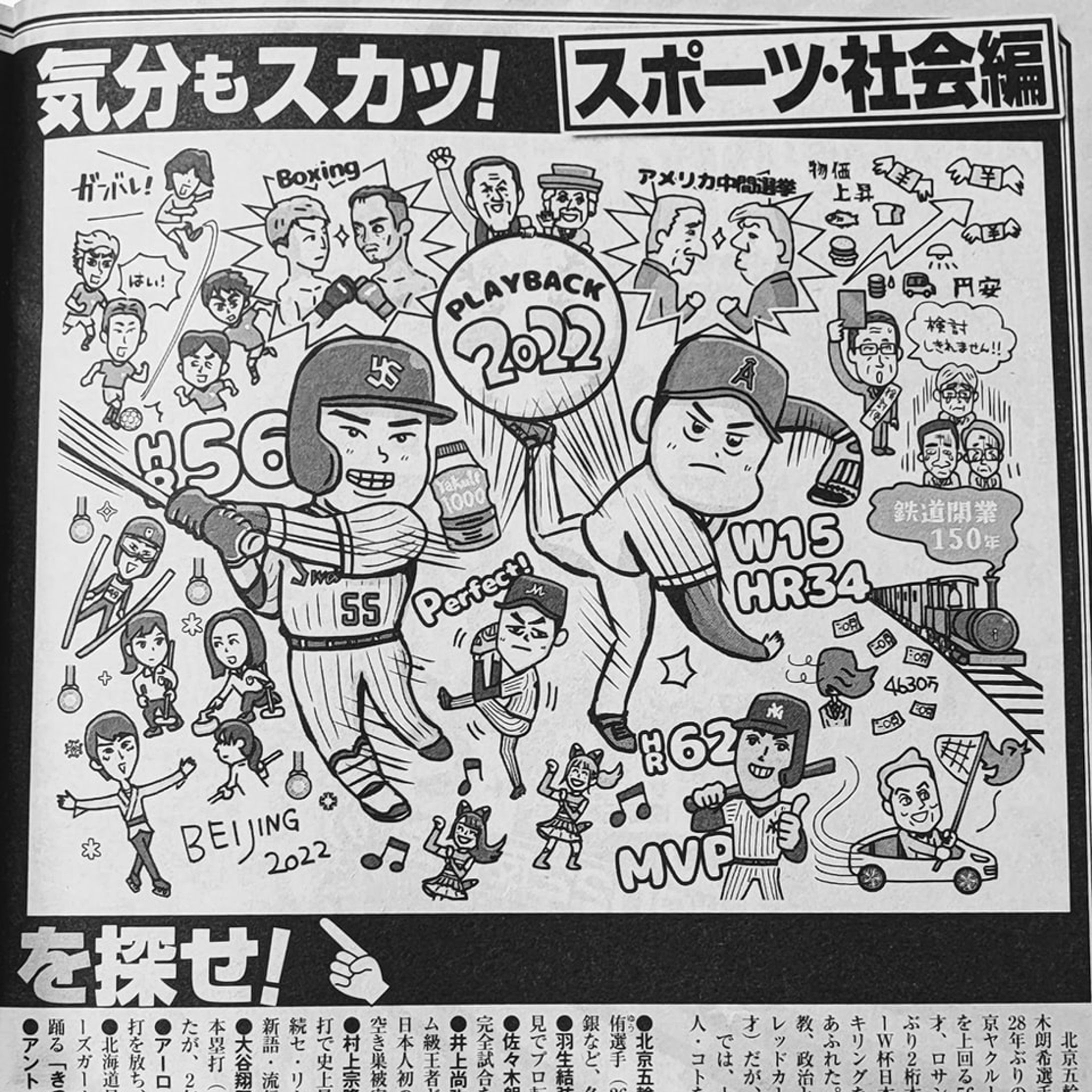 昨日発売の女性セブンVol.1  1月1日号で、2022年に話題になった出来事「スポーツ・社会編」のまちがいさがしイラストを描きました！！

似てるかどうかは別として、楽しい感じには描けたかなと😊

しかし、ノネト・ドネア……まったく似なかったな〜笑
サッカーは始まる前に描き始めたの僕の期待値で😳

 #illust #illustration #イラストレーション #イラストレーター #humor #イラスト #似顔絵 #まちがいさがし #女性セブン-1
