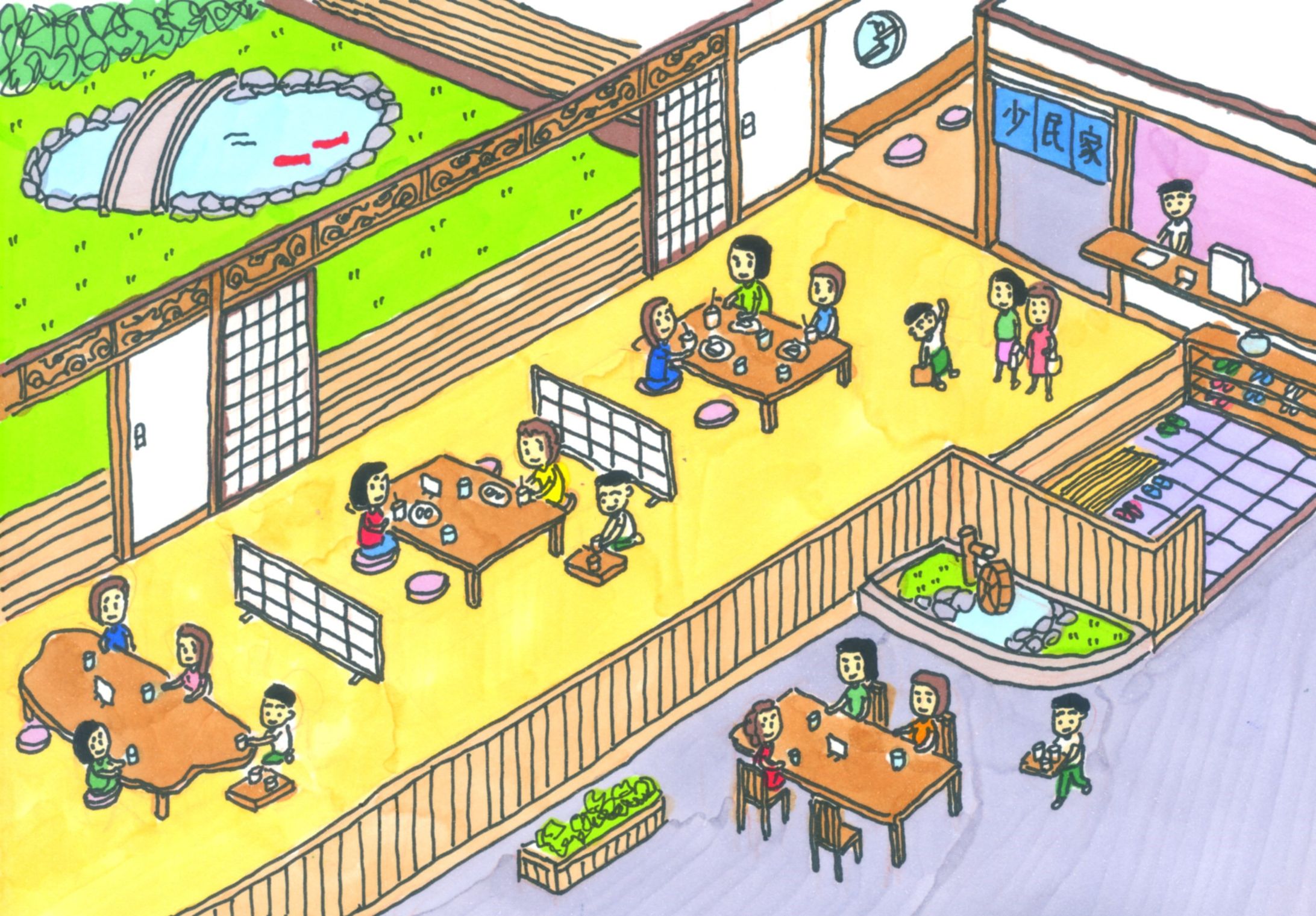 古民家カフェで働く少年たち-1