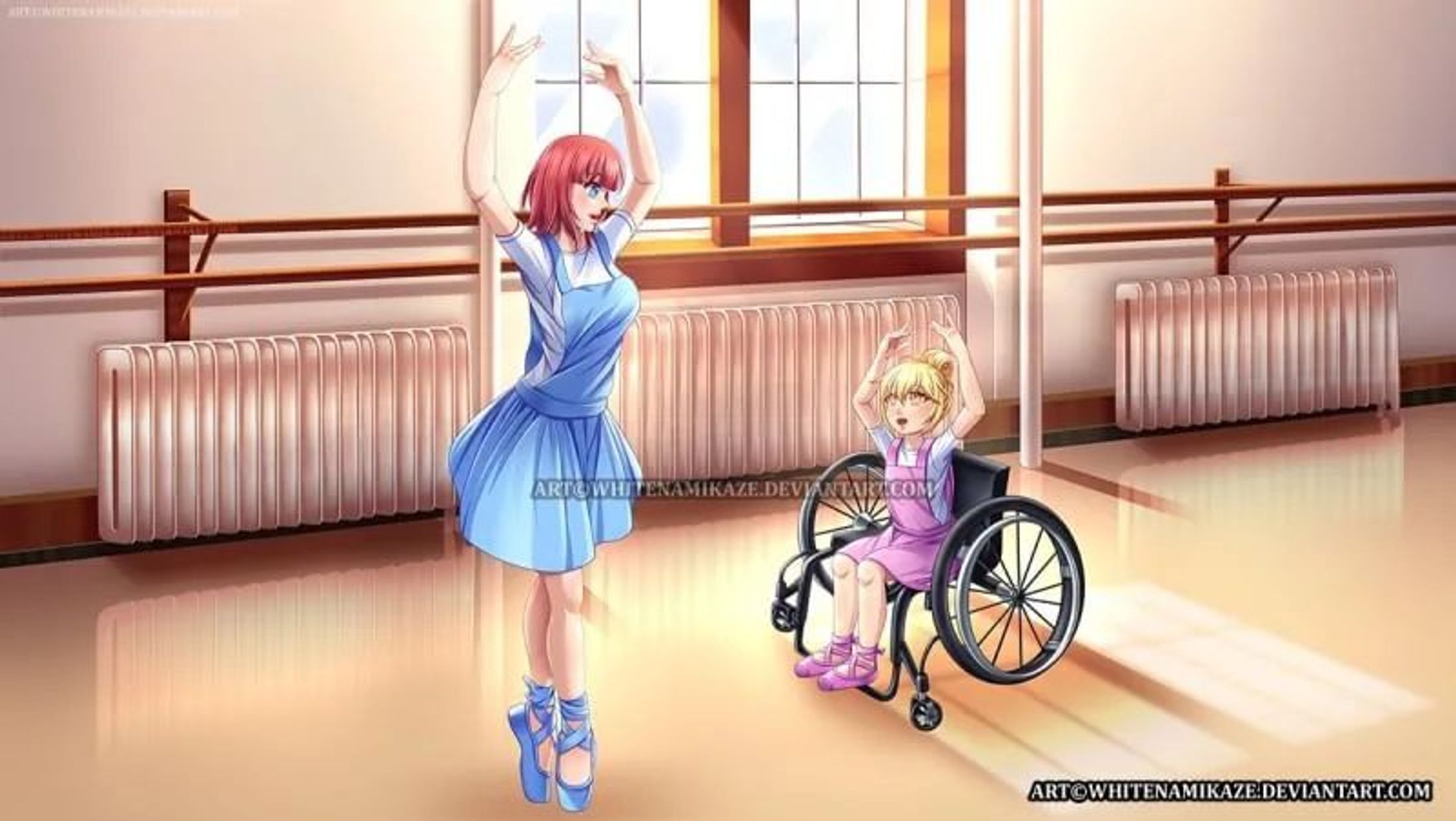 Commission for @extremeanimeradio

Sarah (left) Extreme Anime Radio Mascot is teaching Ballerina with a little girl :D

DeviantArt : http://fav.me/906160951

Pixiv : https://www.pixiv.net/en/artworks/96046017

COMMISSION OPEN : http://fav.me/d8qyc2q

#Digital2D #AnimeManga #Illustration #Anime #digital #commissionopen #whitenamikaze #art #expressions #moe #originalcharacter #redhair #mascotcharacter #wheelchair #ballet #Ballerina #flatshoes #littlegirl #shorthair #balletpose #studio-1