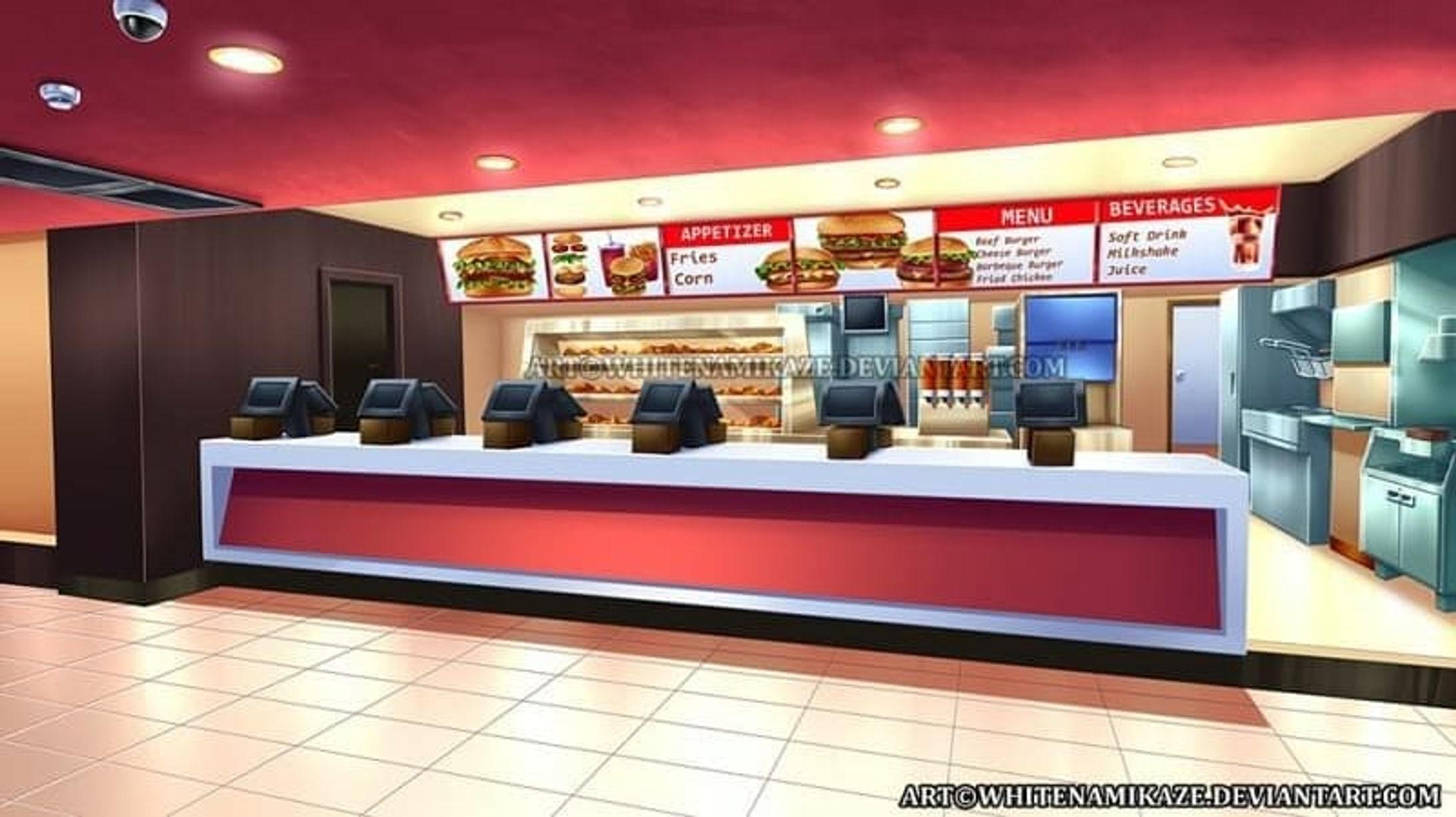 Commission for Safron on Discord

a Fast Food Restaurant Background art and the abandoned version of it
for his Visual Novel game
"Hire Me Fuck Me: Fast Food 3"

DeviantArt : http://fav.me/891346009

Pixiv : https://www.pixiv.net/en/artworks/92619049

COMMISSION OPEN : http://fav.me/d8qyc2q

#Digital2D #Illustration #EnvironmentalConceptArtDesign #AnimeManga #Anime #digital #commissionopen #whitenamikaze #art #girl #visualnovel #background #fastfoodrestaurant #abandoned #machines #tiles #kitchen #burger #cashier-1
