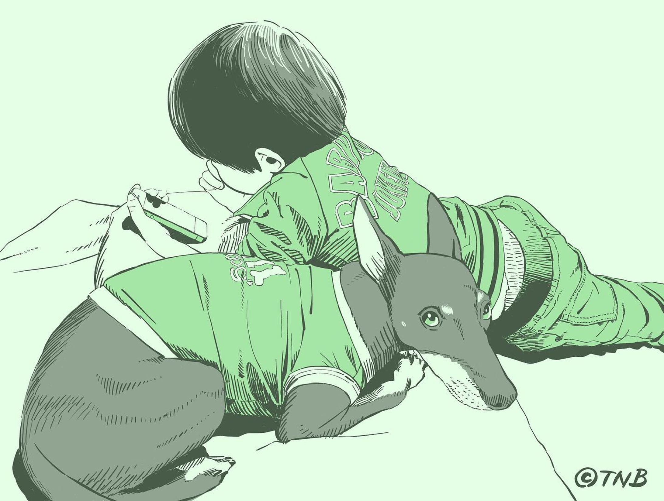 A dog whose playmate was taken by a smartphone
#うちの息子のポートレイト
#illustration #portrait #boy-1