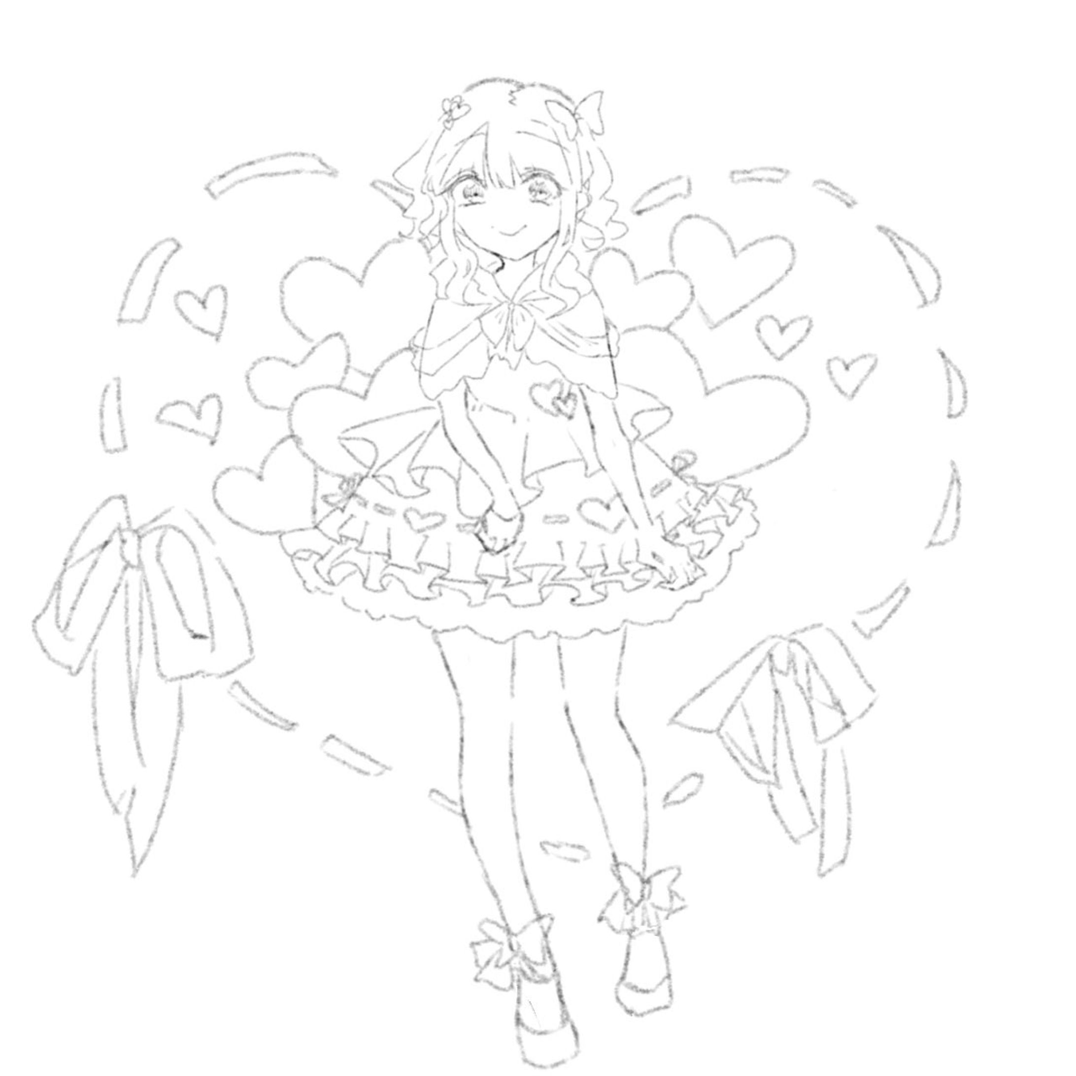 アイドルの女の子＿線画-1