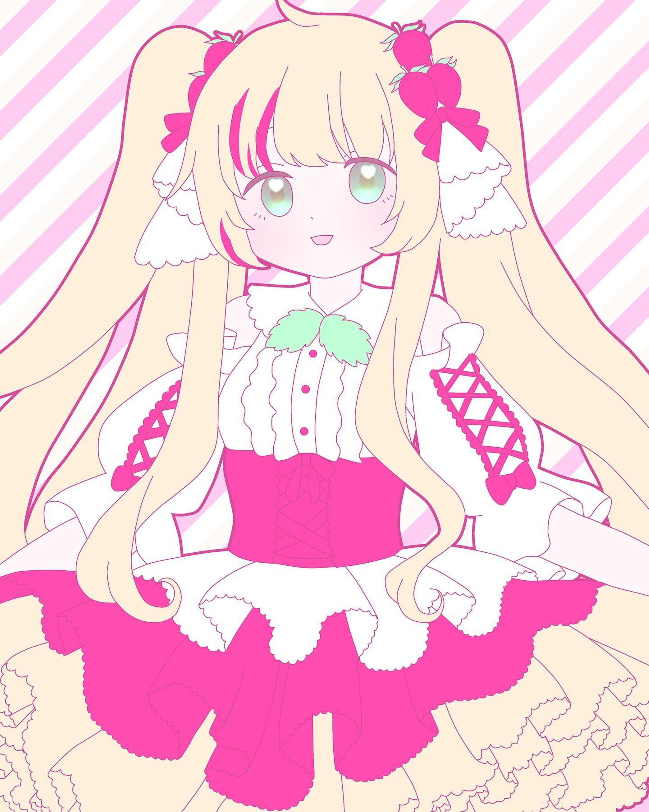 いちごパフェちゃん🍓
#イラスト　#お絵描き　#illust
#illustration #イチゴ　#パフェ　#ロリィタ　#フリル　#女の子-1
