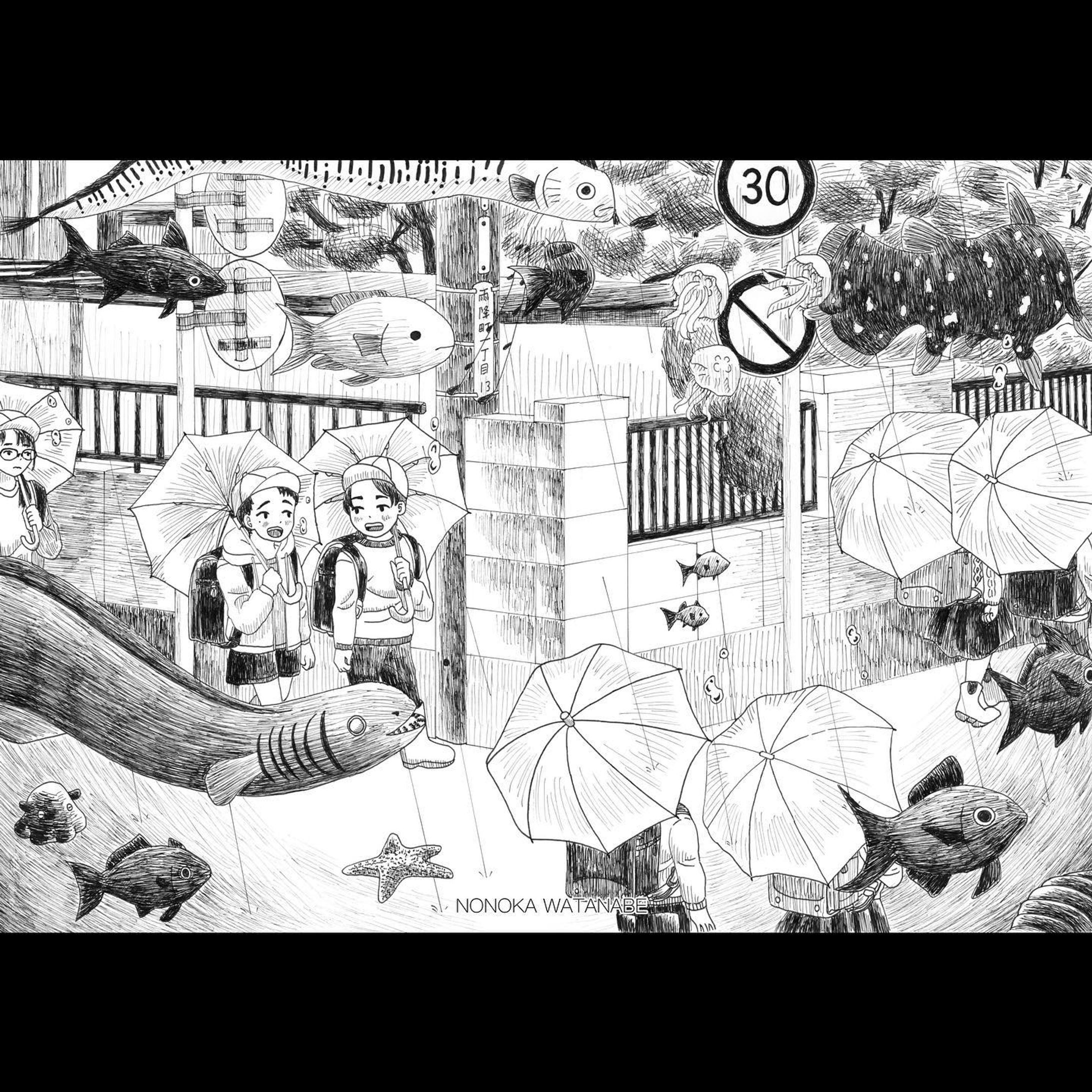 【湿度100%】

2023/4/17　完成
サイズ：A3(420×297mm)
制作期間：9日間
使用画材：ミリペン、ケント紙

箱の中のお店　企画展
【濡羽色の蒐集】で展示・販売します。

【箱の中のお店】
 @hakofo_shop 
HP：https://hakofo.com/shop
〒 462-0044
愛知県名古屋市北区元志賀町1丁目12-1 東-二
平日：18:00～20:00／土日祝：14:00～20:00（水木定休日）

【濡羽色の蒐集】
企画展ページ：https://plan.hakofo.com/hako62/
期間：2023年5月1日(月)～5月14日(日)
※予定、延長の可能性あり

よろしくお願いいたします。

 #illustration  #illustgram  #originalillustration  #penillustration  #monochromeillustration  #analogillustration  #illust  #イラスト  #いらすとぐらむ  #イラストグラム  #ペン画  #モノクロイラスト  #ミリペン  #オリジナルイラスト  #アナログイラスト  #アナログ絵  #創作  #海  #雨  #通学路  #☔️ #🌊 #sea  #rain  #rainyday  #展示  #名古屋-1
