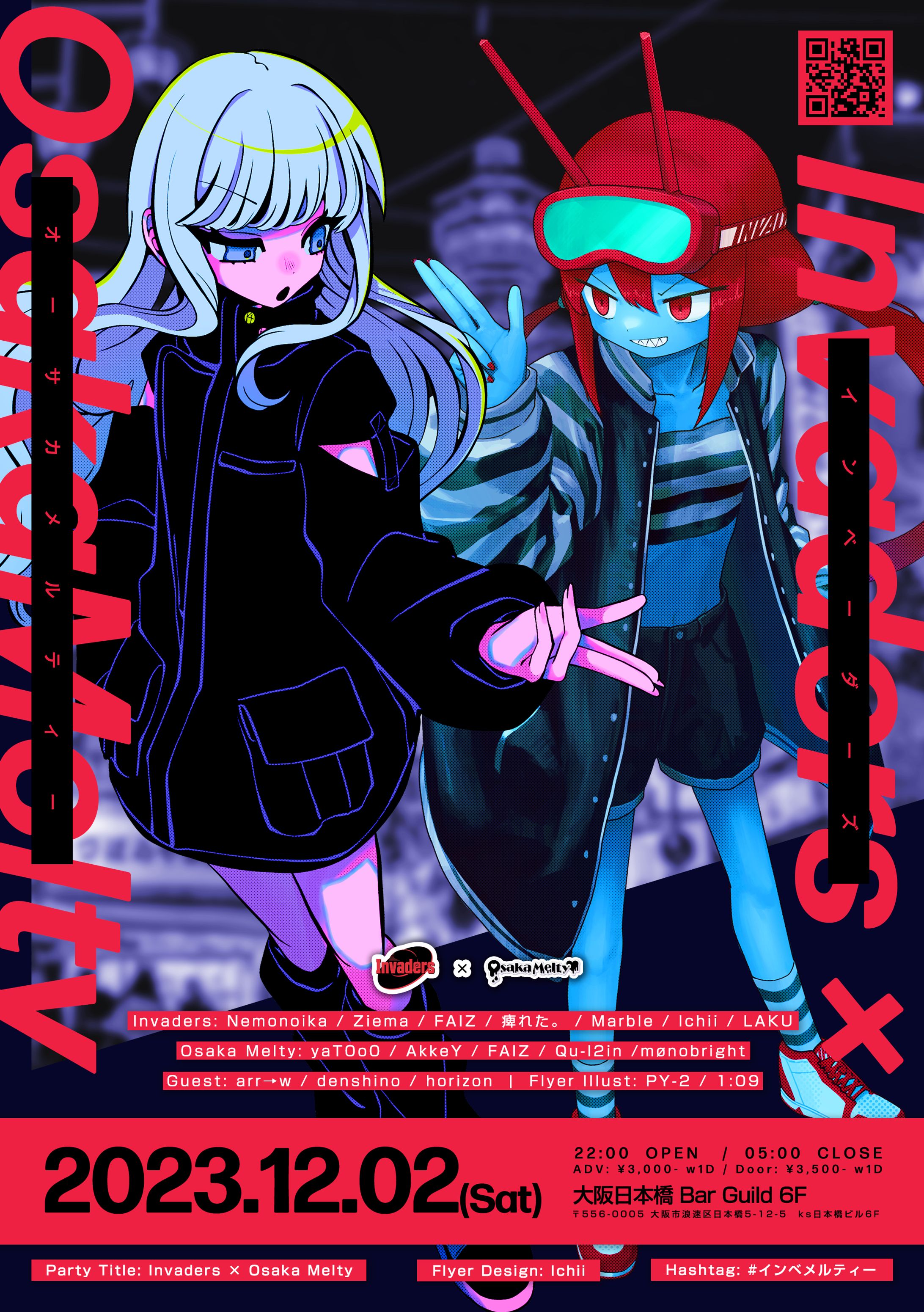 Invaders × OsakaMelty | フライヤーデザイン/Tシャツデザイン制作-1