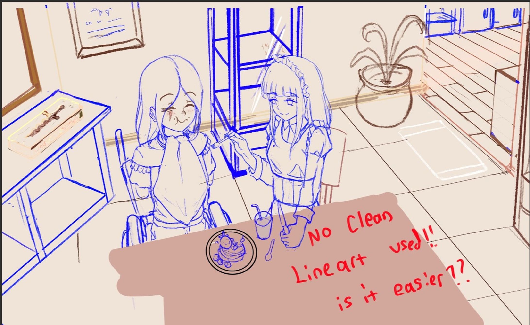 So here's how I usually do my stuff after I forsake the use of linearts in my process. 

Drawing a scene with 3D perspective like this will always be tricky, with or without linearts, as you need to keep track of the overlaying objects for the layers. But with this method, I can keep adding layers ontop of one another without having to worry about which layers is which. If things gets too cluttered, I can just merge several layers down and starts adding things again from there. Of course, in my professional work, I always made sure to keep a copy of the backup layer folder incase revisions are needed.

#illustration #art #illustrationprocess-1