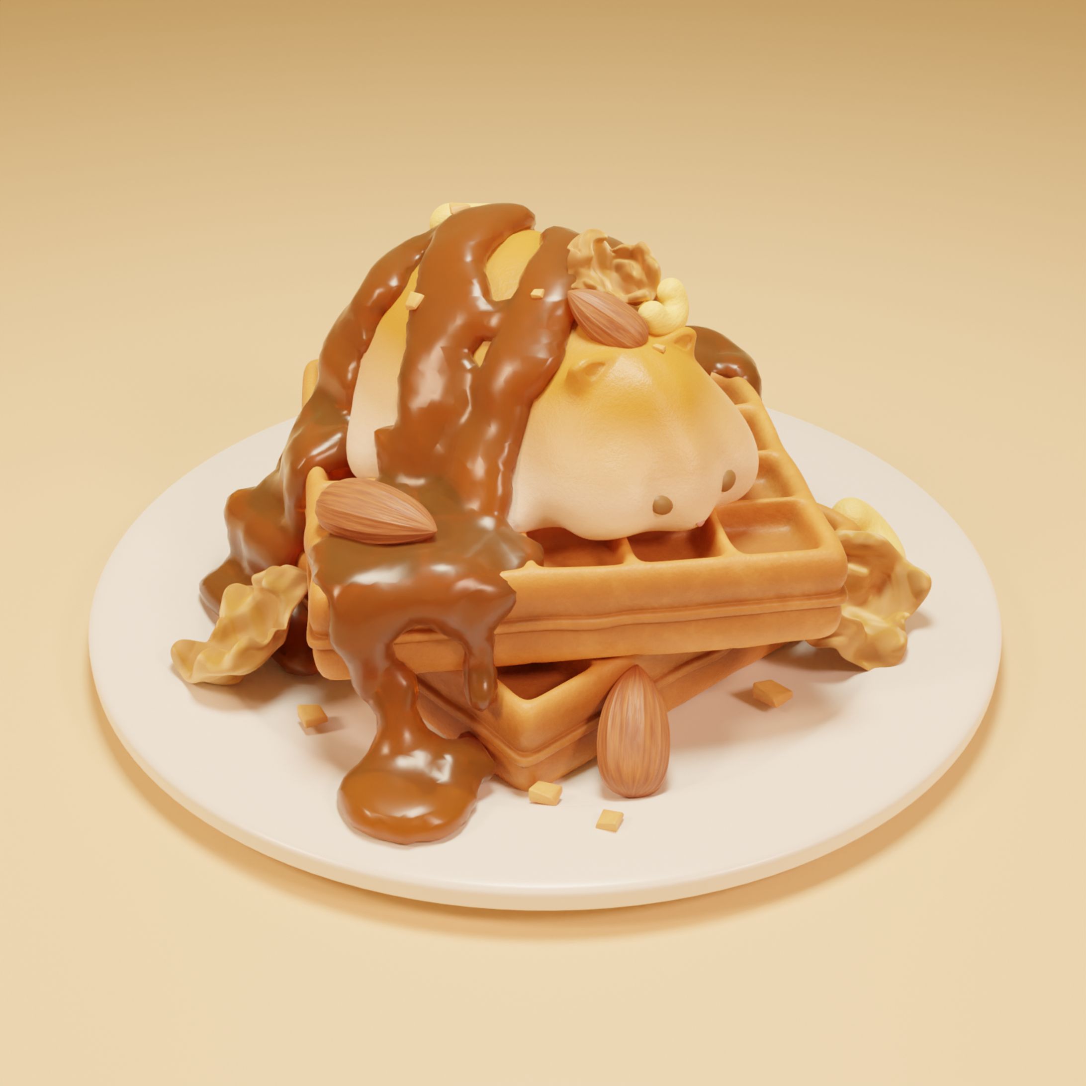 caramel nuts waffle with hamice-1