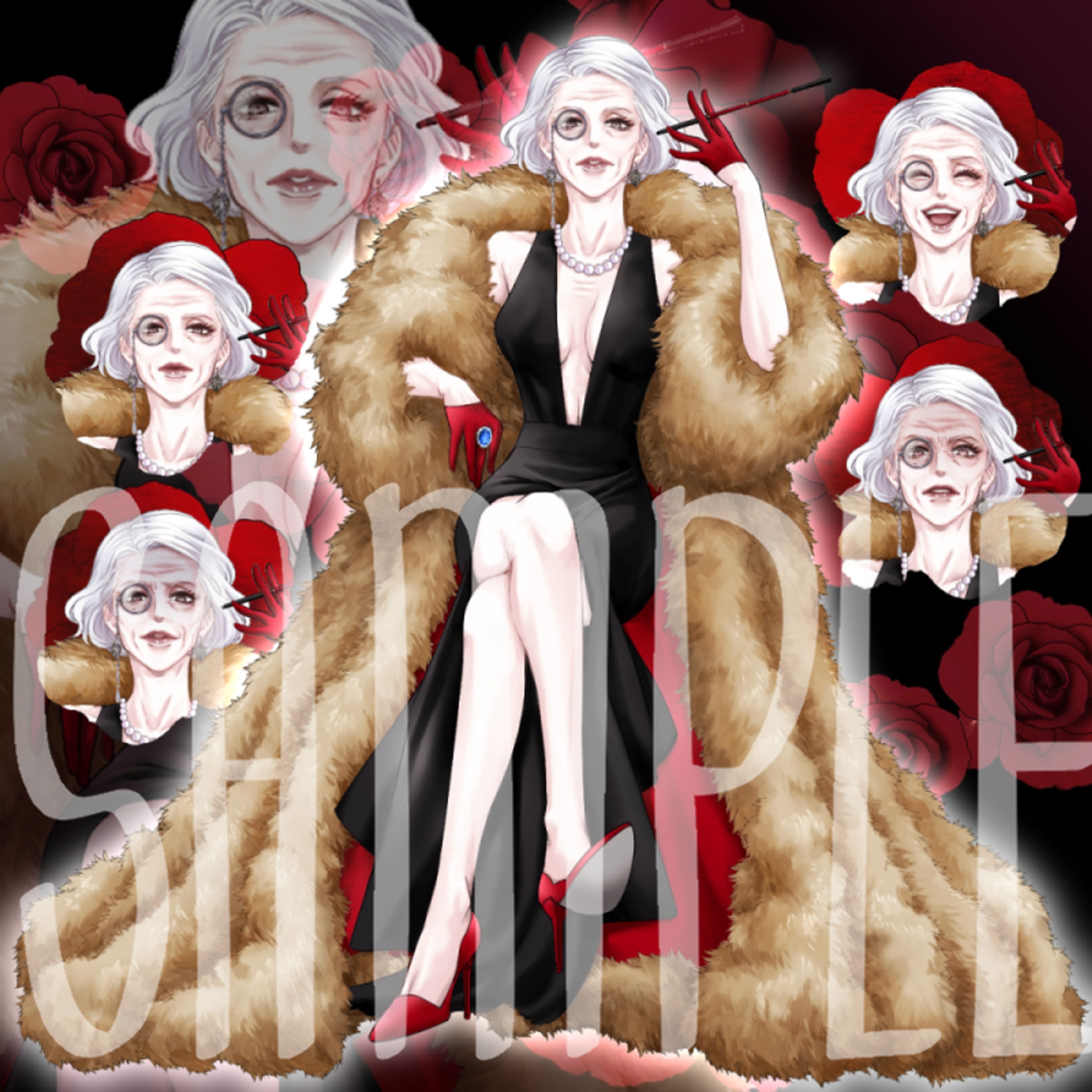 TRPGキャラ立ち絵･70代女性(全身5種+紹介画像）-1