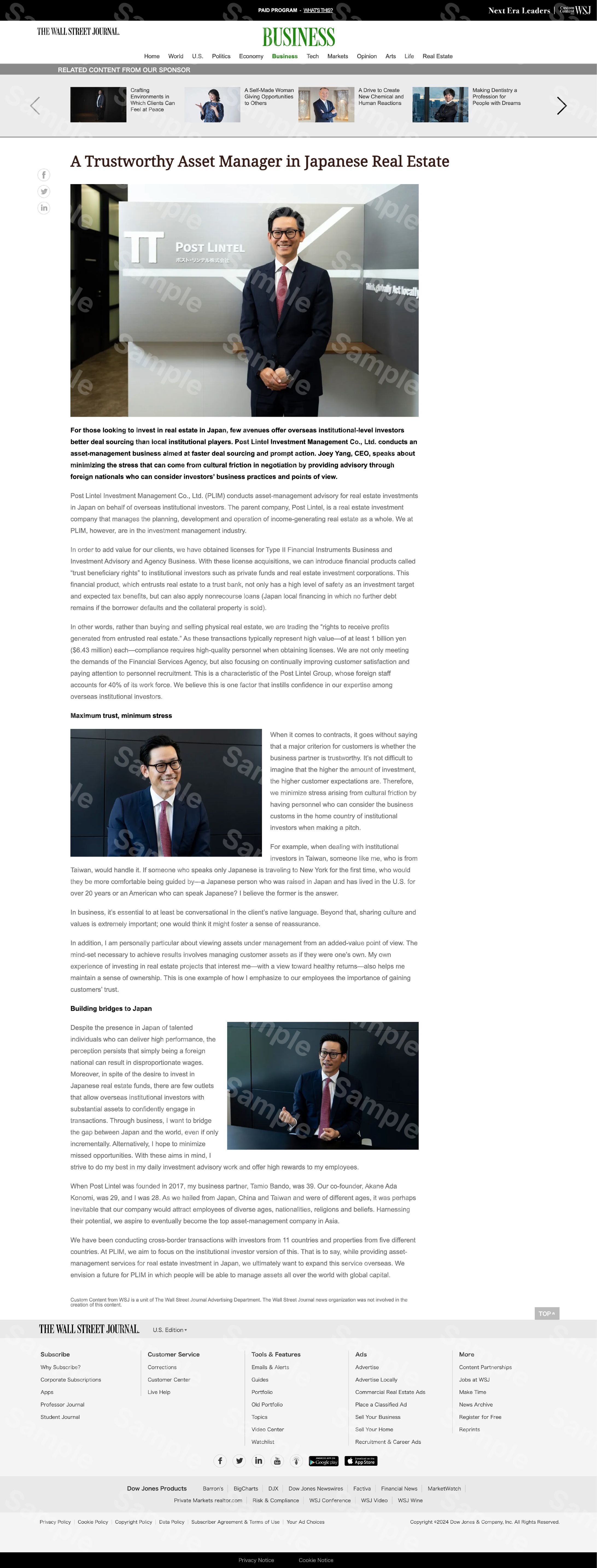 A Trustworthy Asset Manager in Japanese Real Estate｜Wall Street Journal「Next Era Leaders-1