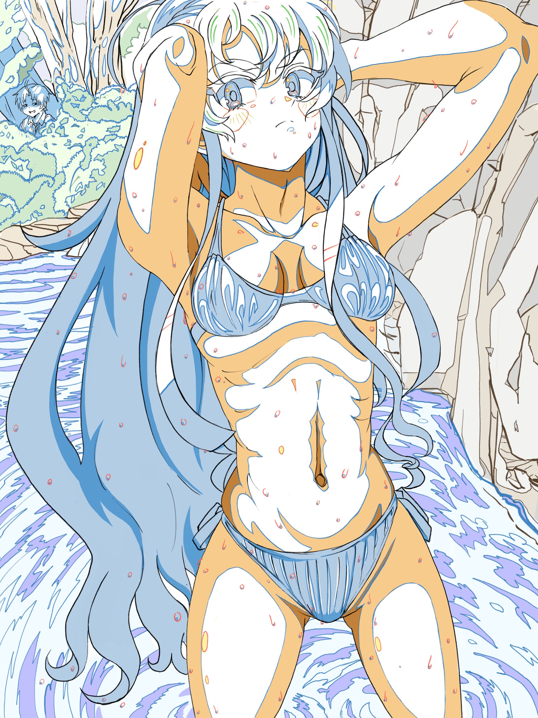 水浴びエリス線画-1