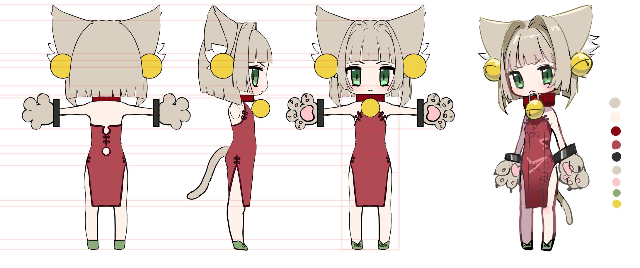チャイナ猫三面図と3dモデル-1
