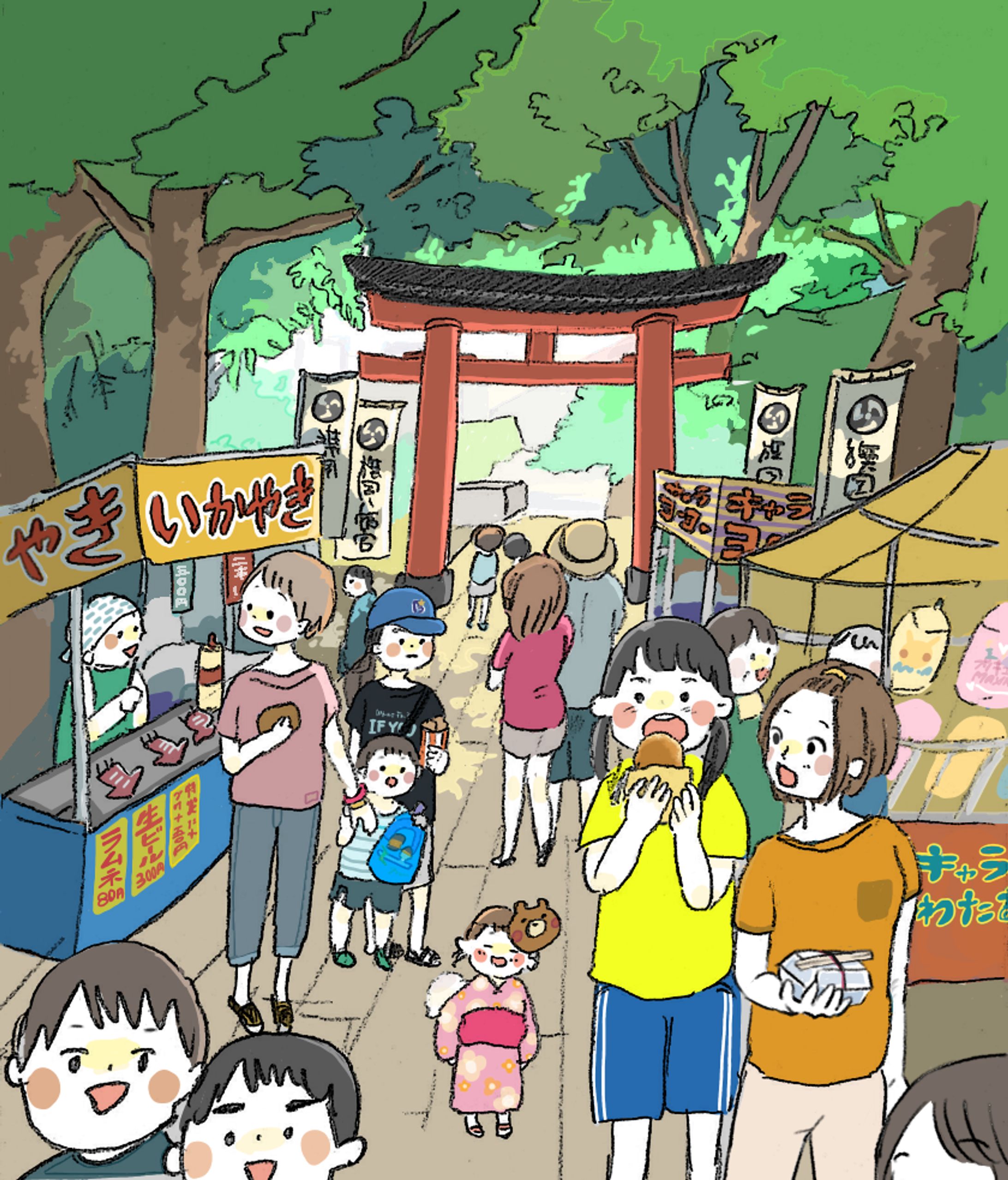 デジタル着彩イラスト お祭りの風景-1
