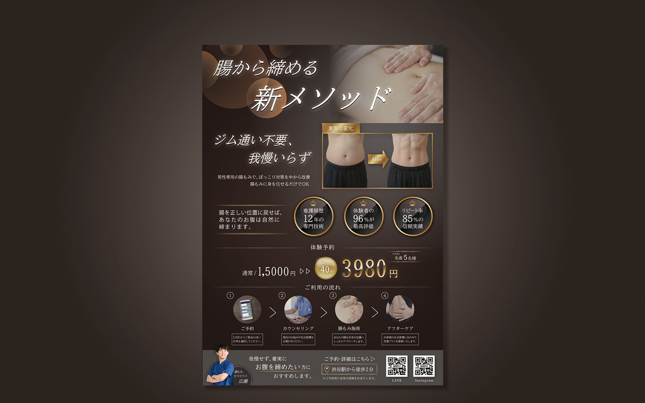 男性向け腸もみサロンのPRチラシ-1