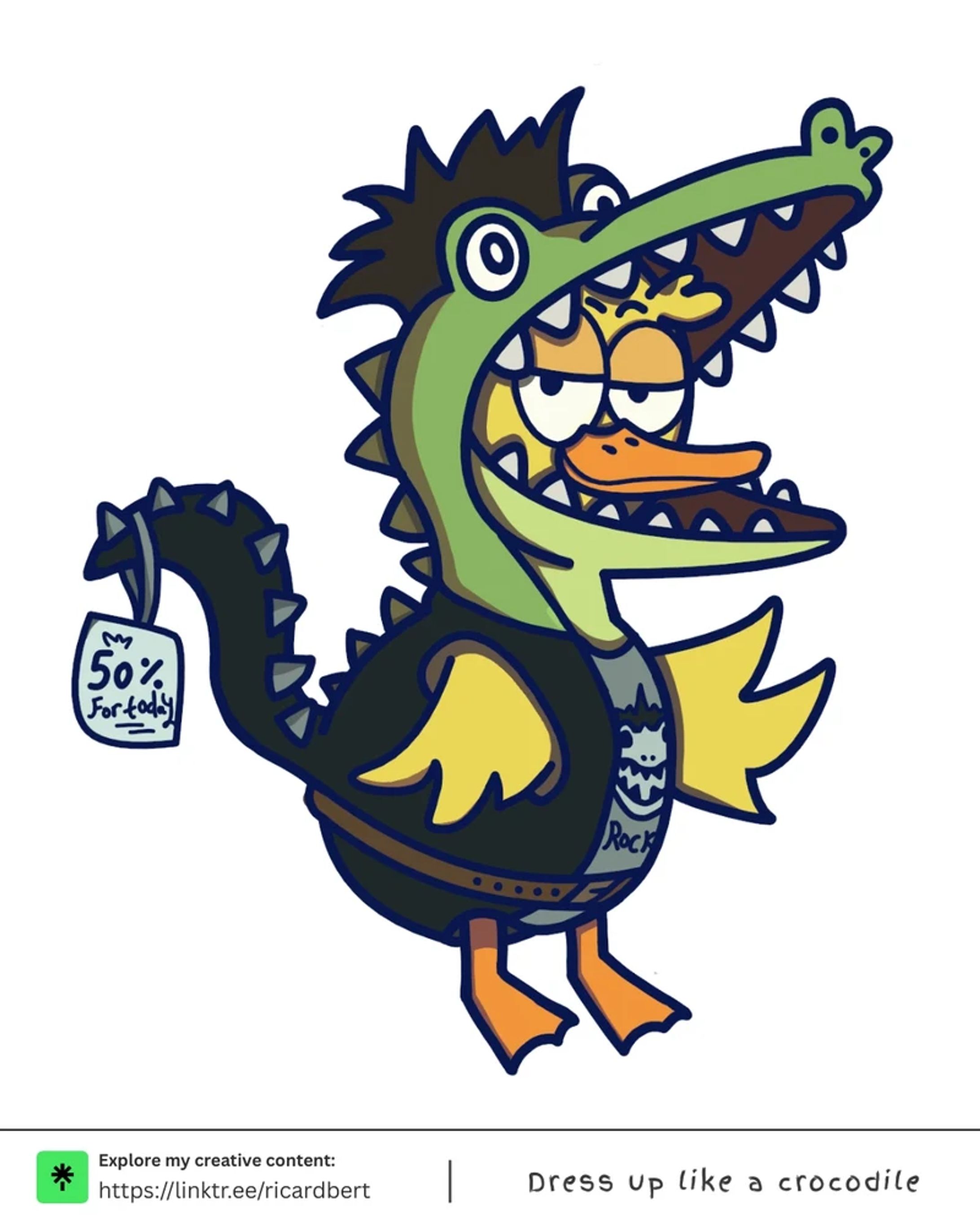 A duck wearing a rock crocodile costume-1