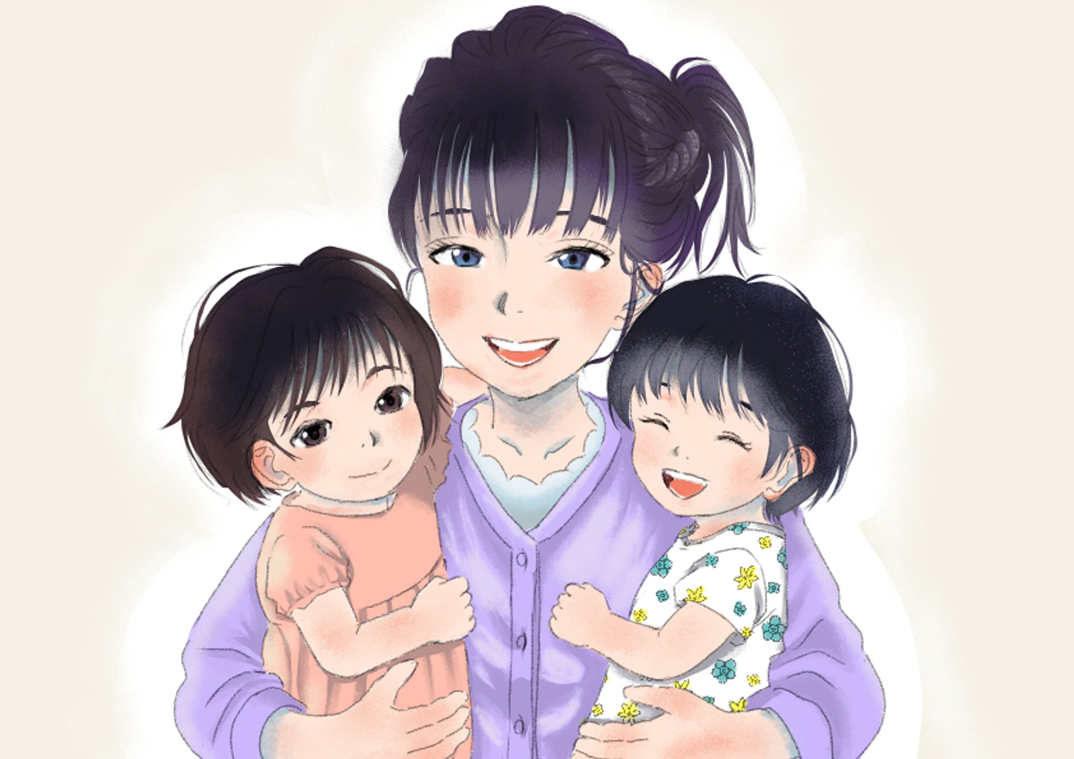 カラー　バストアップ　母親と子供　イラスト-1