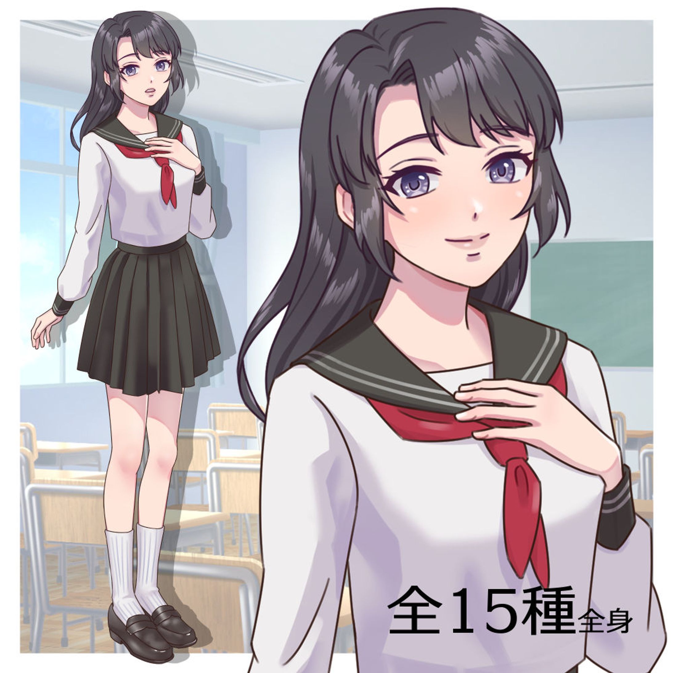セーラー服の黒髪女の子-1