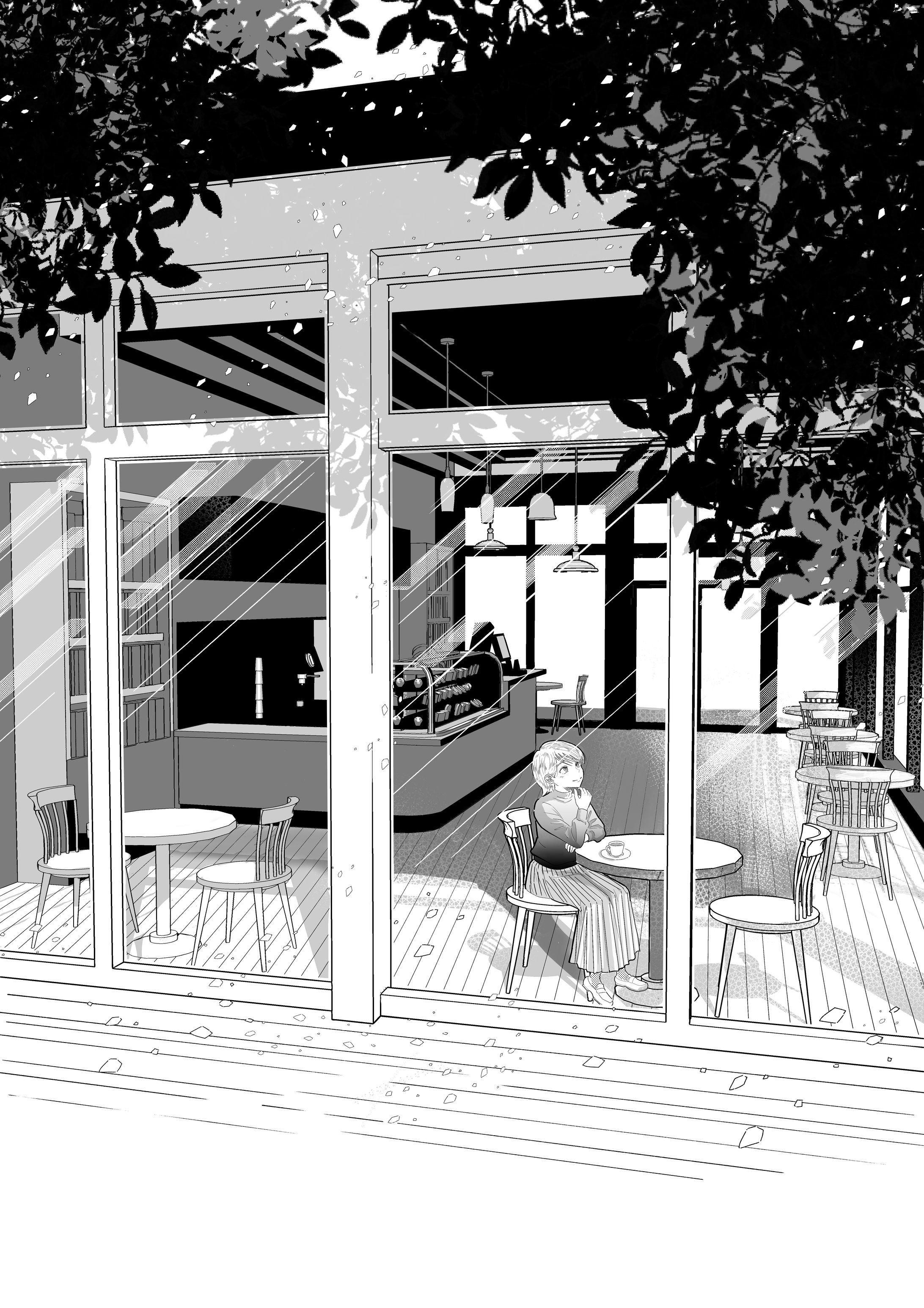 モノクロイラスト　カフェ-1