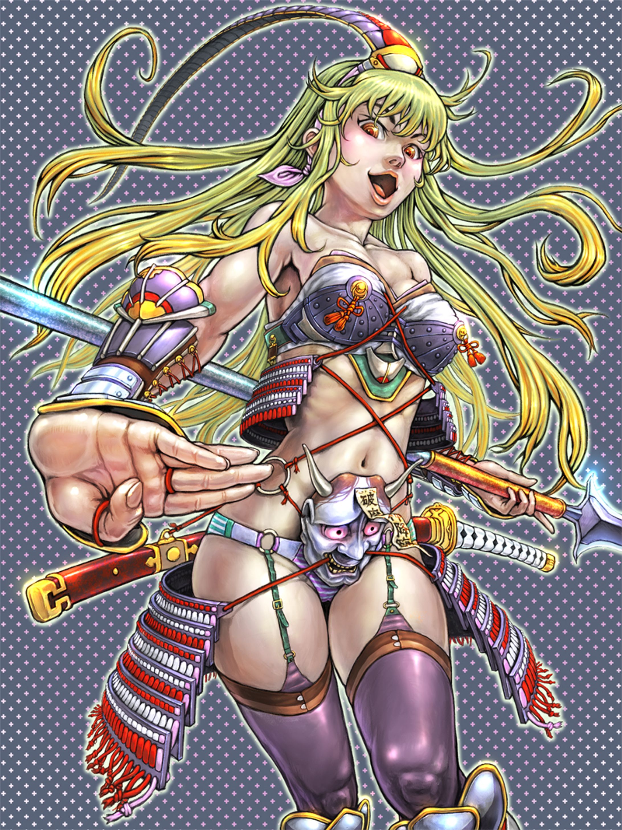 線画あり女性武士-1