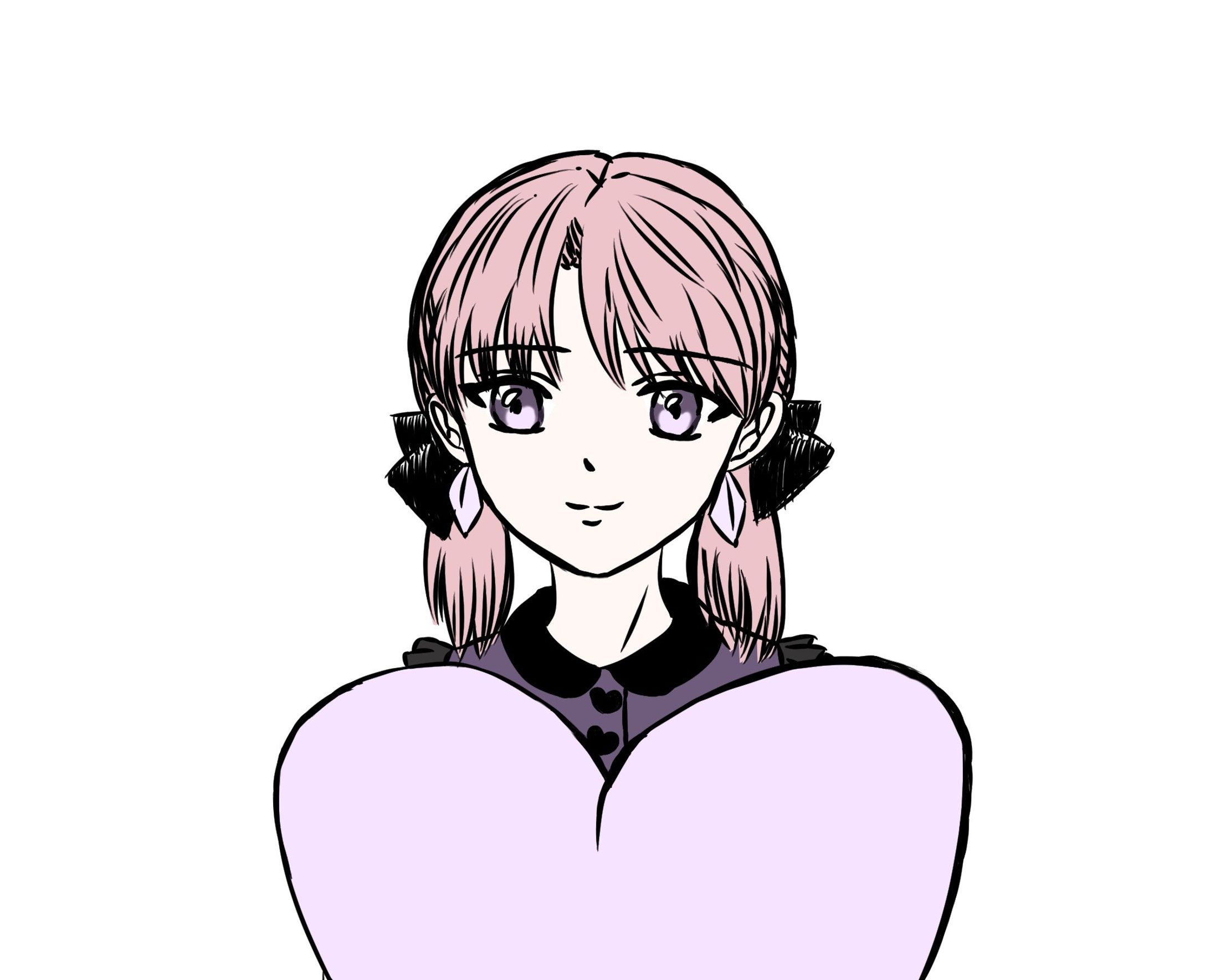 ハートクッション持ってる美少女色塗りラフ-1