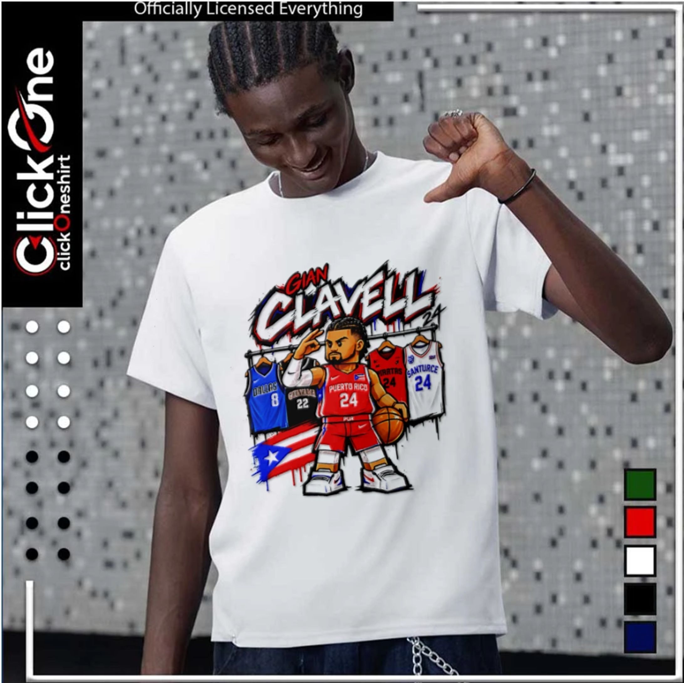 Puerto Rico Hoops – Gian Clavell Cartoon Basketball Tee-1