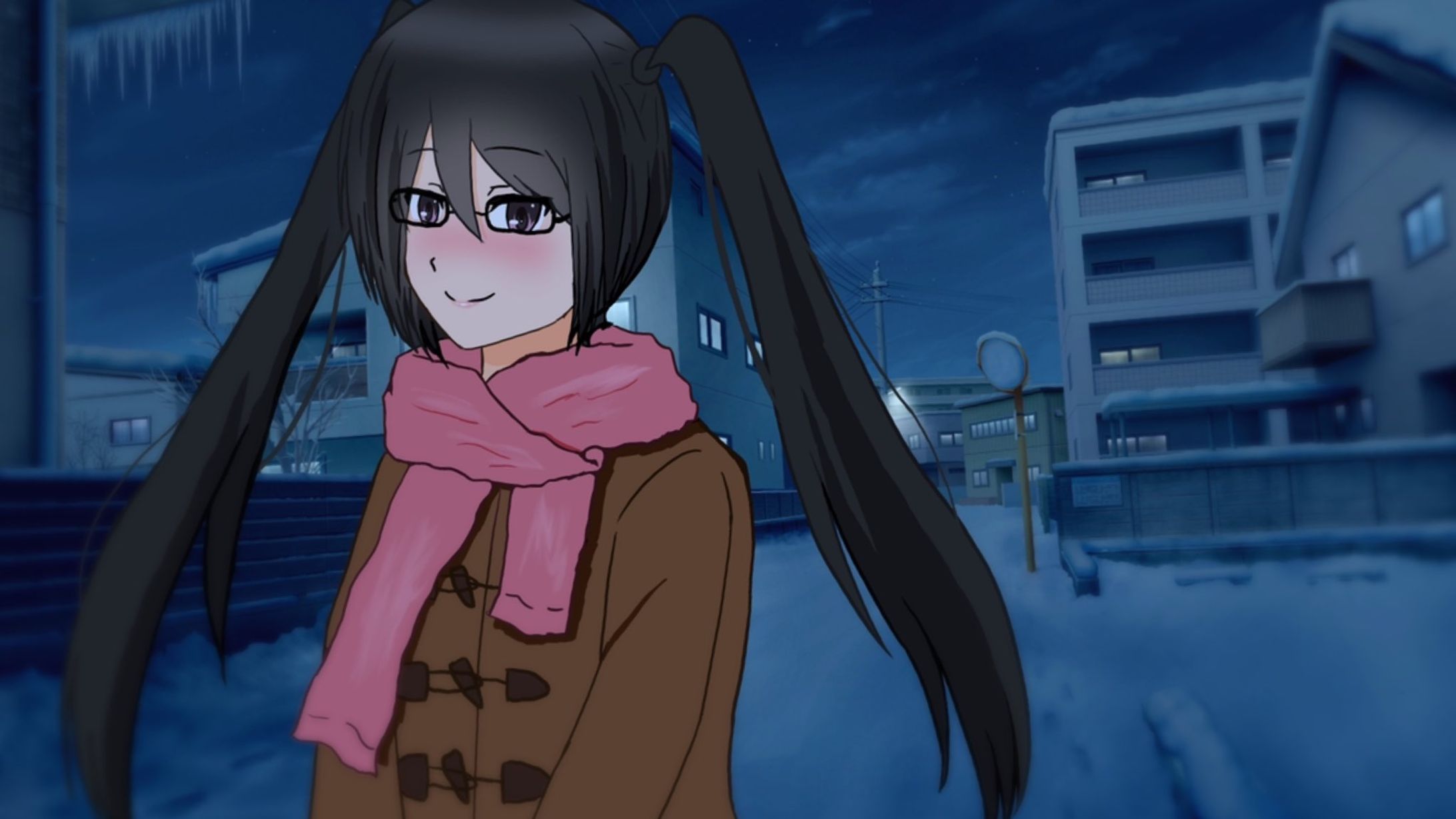 同級生の黒髪ツインテールメガネっ娘ちゃんと一緒に帰る冬の夜-1
