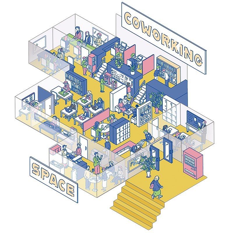「よくわかるコワーキングスペース開業・運営の教科書」表紙イラスト